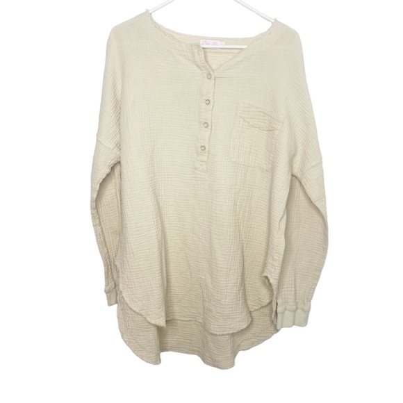 Pink Lily knit waffle knit gauzy shirt tan cream size XL k - Picture 2 of 6